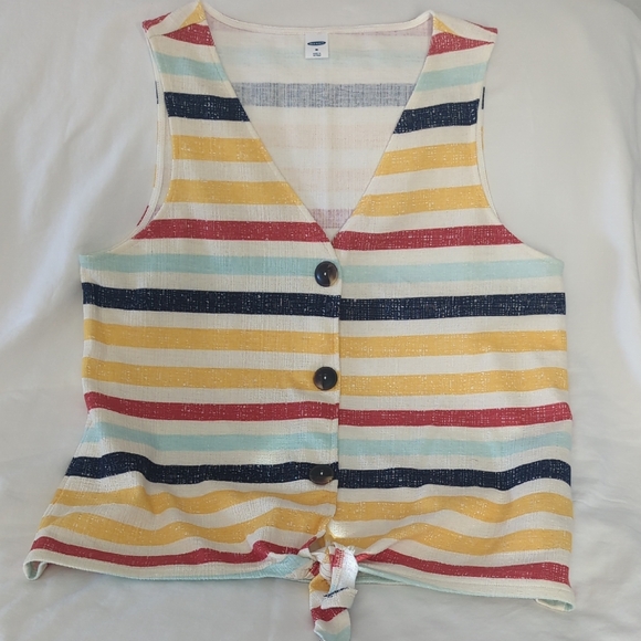 Old Navy Tops - Old Navy Cropped Multi-Stripe Tie-Front Tank Top | Textured Knit | Size M